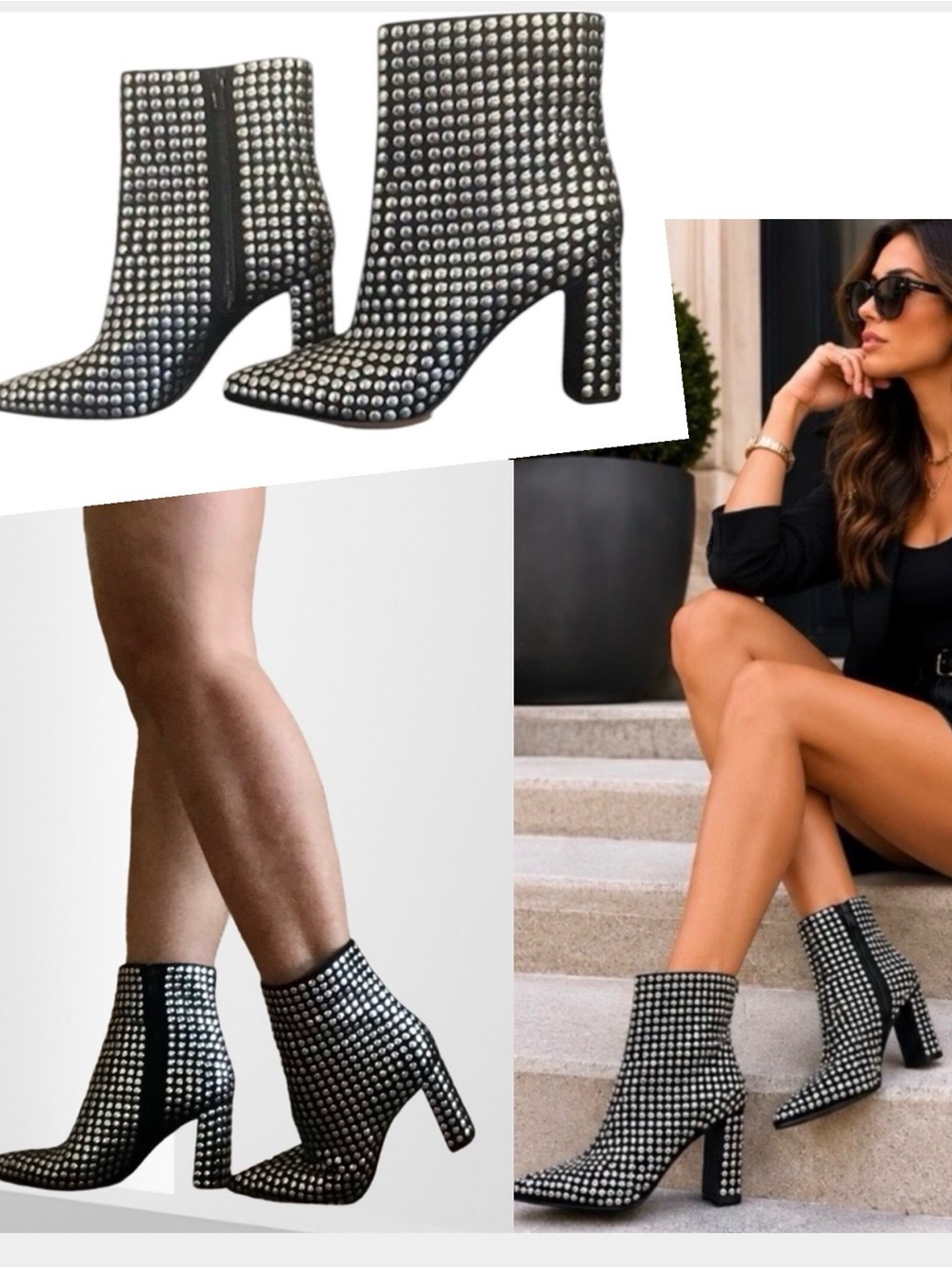 New! INC Silver Studded Black Ankle Boots